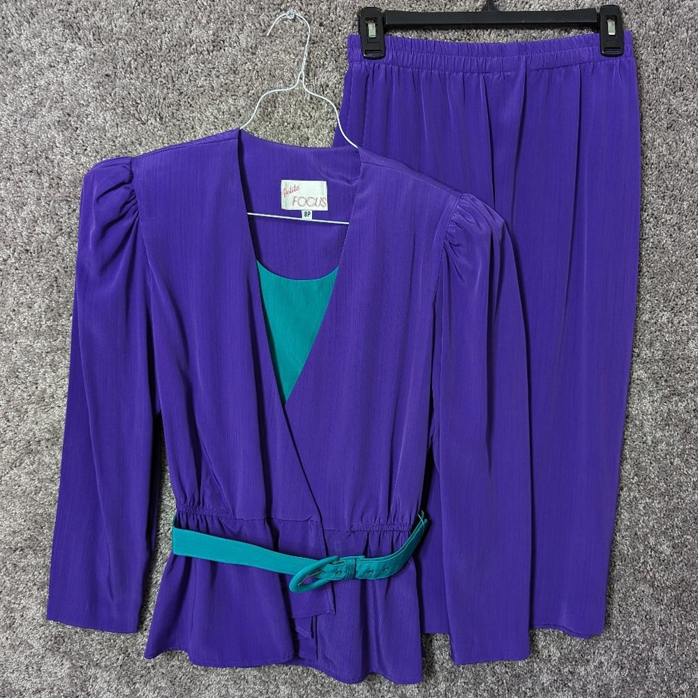 Vintage Petite Focus Formal 2-Piece Set with Belt Size 8P